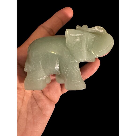 Jade Stone Carved Green Trunk Up Elephant Figurine 3" Home Shelf Decor - Picture 8 of 10